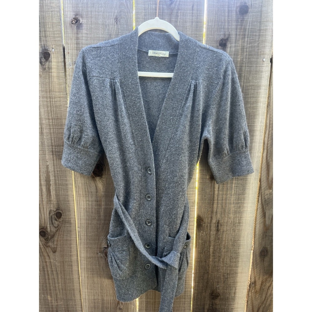 Cashmere Dress Women Size Small Gray Button Up Belt Mini 3-4 Sleeve Beth Bowley